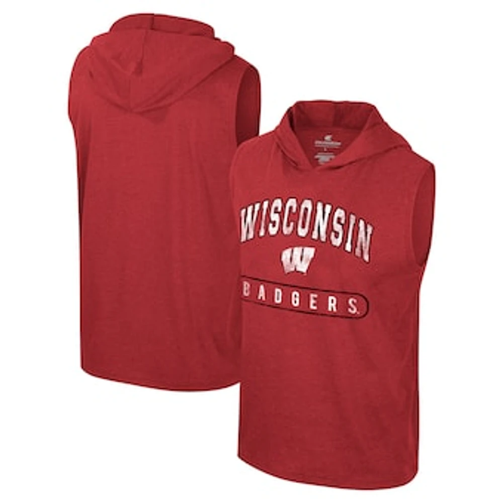 Men's Colosseum Red Wisconsin Badgers Varsity Sleeveless Hoodie Tank Top