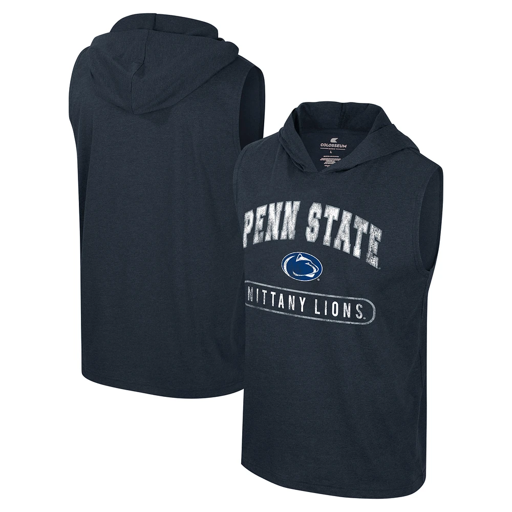 Men's Colosseum Navy Penn State Nittany Lions Varsity Sleeveless Hoodie Tank Top