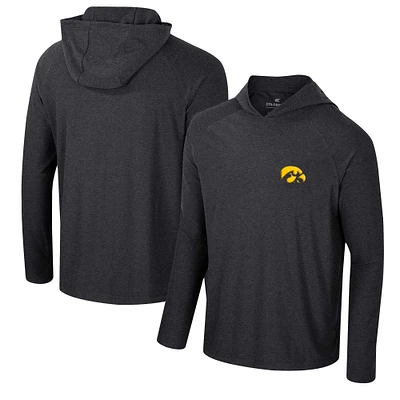 Men's Colosseum Black Iowa Hawkeyes Cloud Jersey Raglan Long Sleeve Hoodie T-Shirt