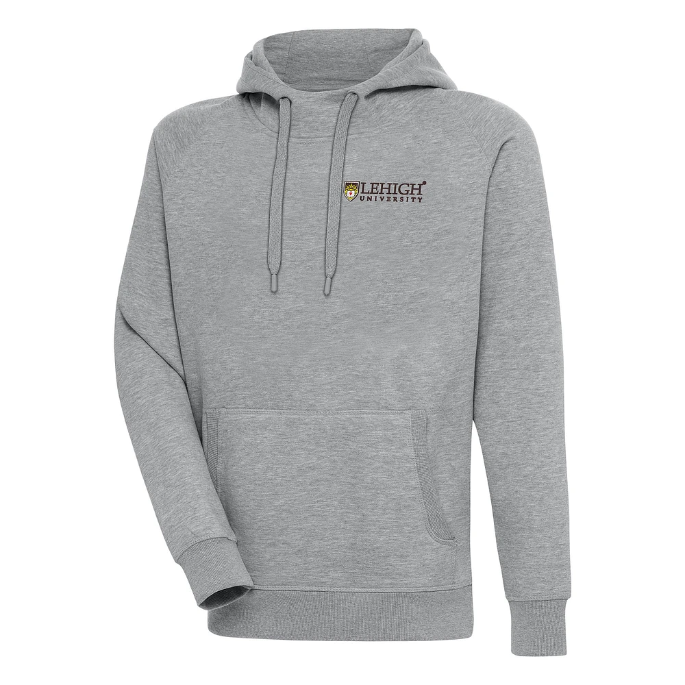 Men's Antigua Heather Gray Lehigh Mountain Hawks Victory Pullover Hoodie