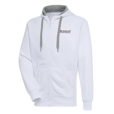 Men's Antigua  White Lehigh Mountain Hawks Victory Full-Zip Hoodie