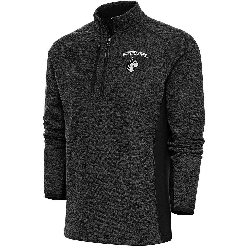 Men's Antigua Heather Black Northeastern Huskies Course Quarter-Zip Top