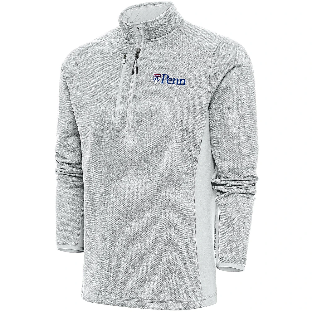 Men's Antigua Gray Pennsylvania Quakers Course Quarter-Zip Top