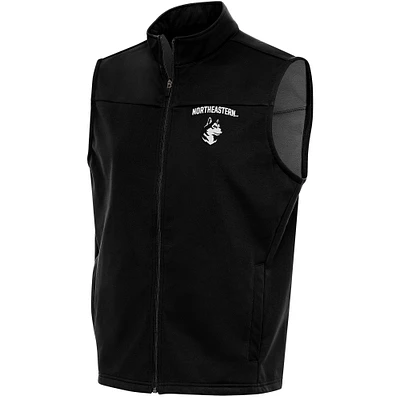 Men's Antigua  Black Northeastern Huskies Links Full-Zip Golf Vest