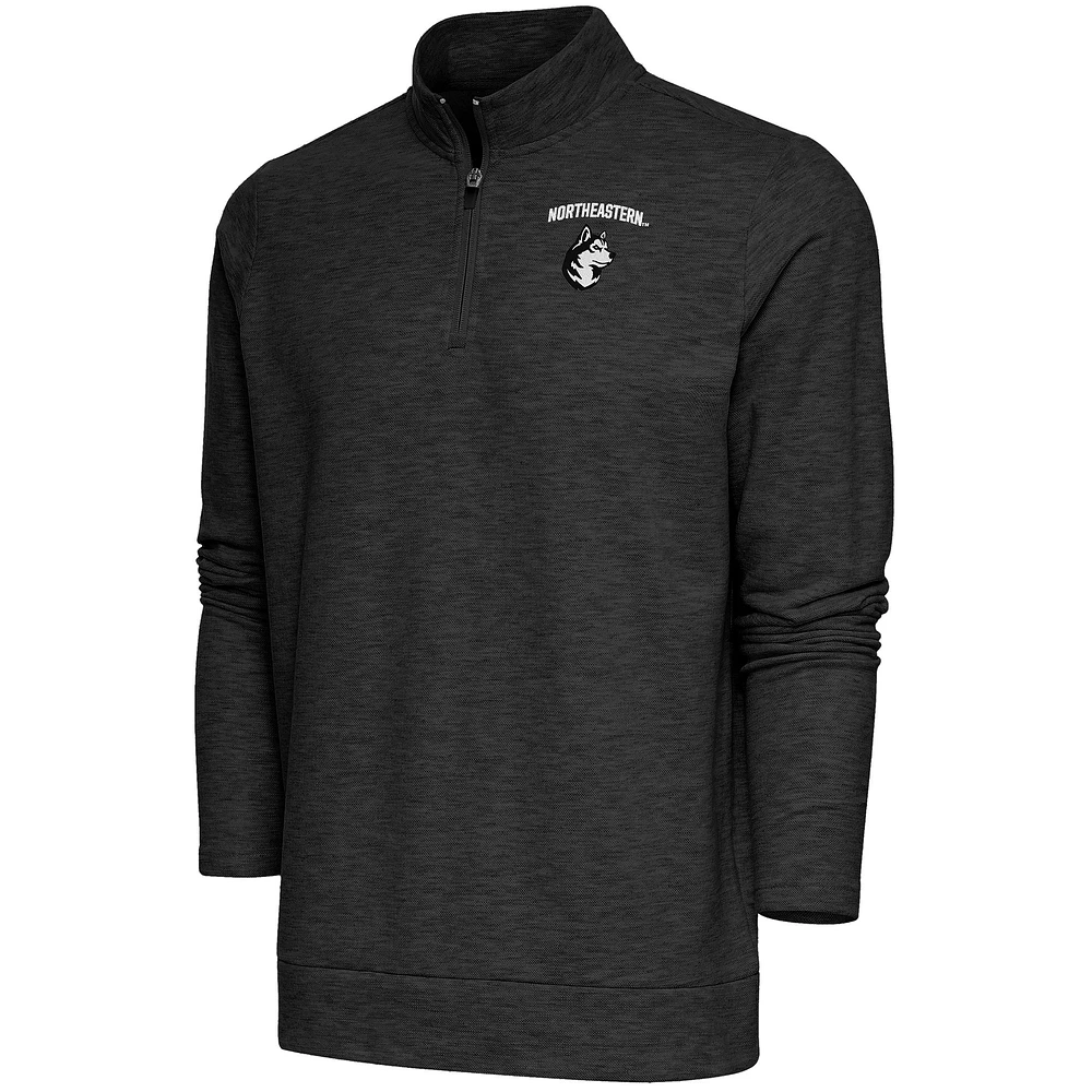 Men's Antigua Heather Black Northeastern Huskies Gambit Quarter-Zip Pullover Top