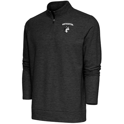 Men's Antigua  Heather Black Northeastern Huskies Gambit Quarter-Zip Pullover Top