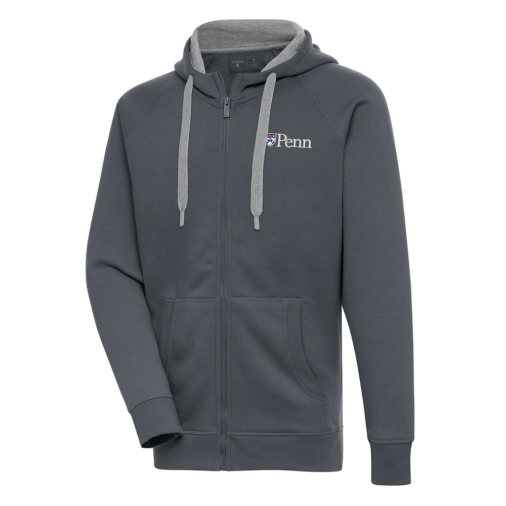 Men's Antigua Charcoal Pennsylvania Quakers Victory Full-Zip Hoodie