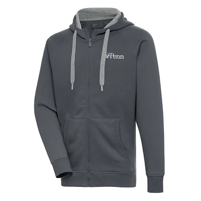 Men's Antigua  Charcoal Pennsylvania Quakers Victory Full-Zip Hoodie