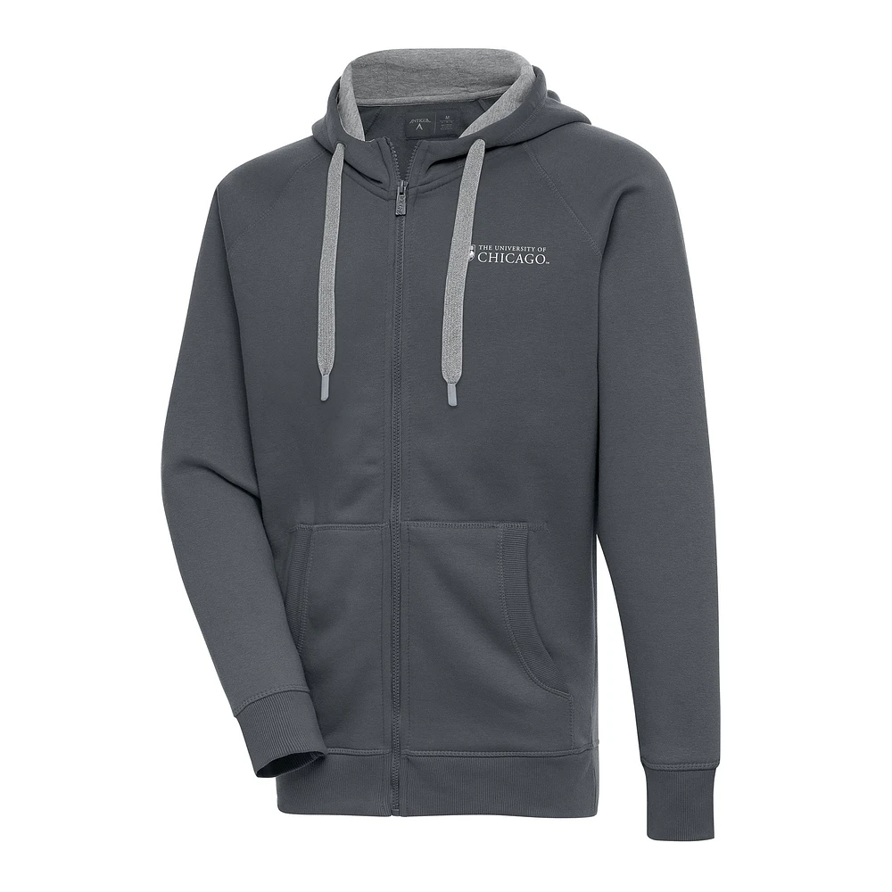 Men's Antigua Charcoal UChicago Maroons Victory Full-Zip Hoodie