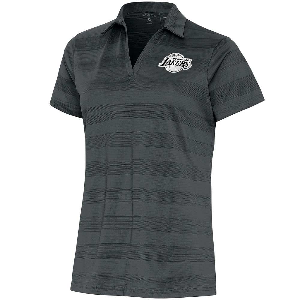 Women's Antigua Charcoal Los Angeles Lakers Brushed Metallic Compass Polo