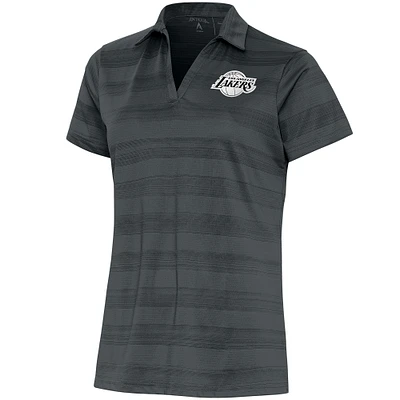 Women's Antigua  Charcoal Los Angeles Lakers Brushed Metallic Compass Polo