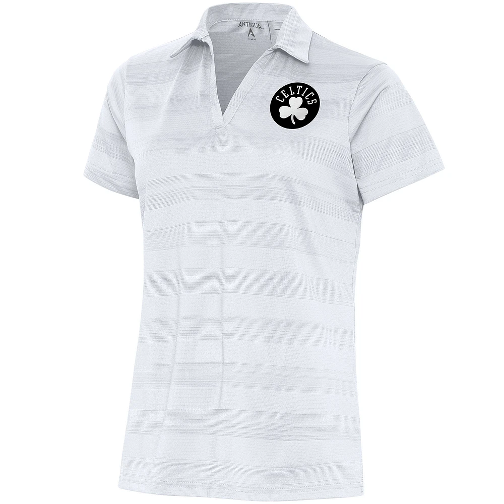 Women's Antigua White Boston Celtics Brushed Metallic Compass Polo
