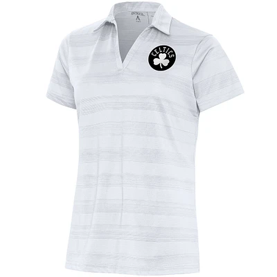 Women's Antigua  White Boston Celtics Brushed Metallic Compass Polo