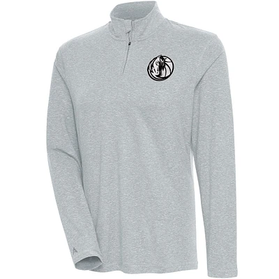 Women's Antigua  Heather Gray Dallas Mavericks Brushed Metallic Comfort Quarter-Zip Pullover Top