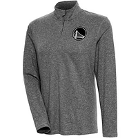 Women's Antigua  Heather Black Golden State Warriors Brushed Metallic Comfort Quarter-Zip Pullover Top