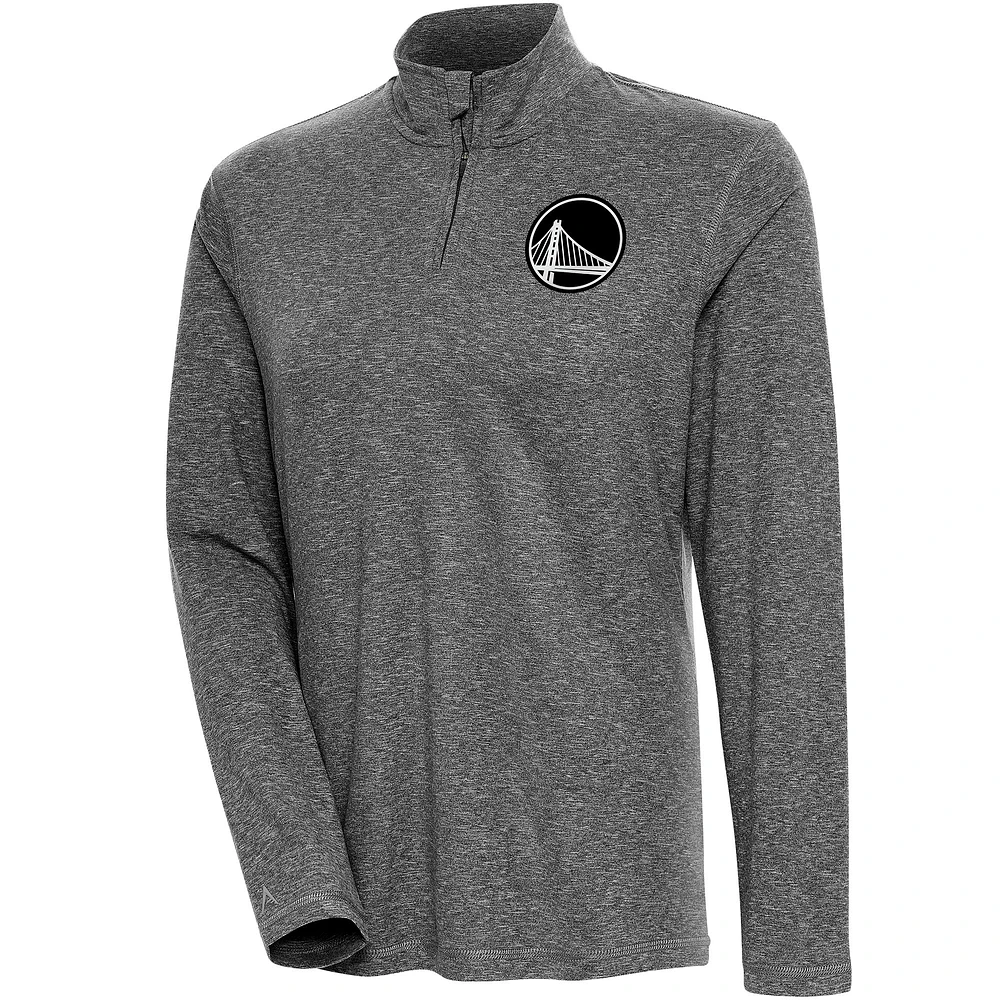 Women's Antigua Heather Black Golden State Warriors Brushed Metallic Comfort Quarter-Zip Pullover Top