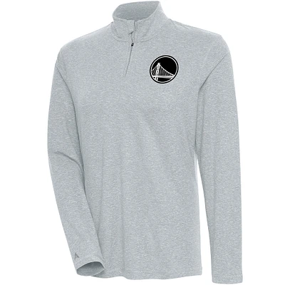 Women's Antigua  Heather Gray Golden State Warriors Brushed Metallic Comfort Quarter-Zip Pullover Top