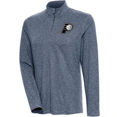 Women's Antigua  Heather Navy Indiana Pacers Brushed Metallic Comfort Quarter-Zip Pullover Top