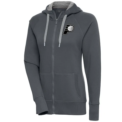 Women's Antigua  Charcoal Indiana Pacers Brushed Metallic Victory Full-Zip Hoodie