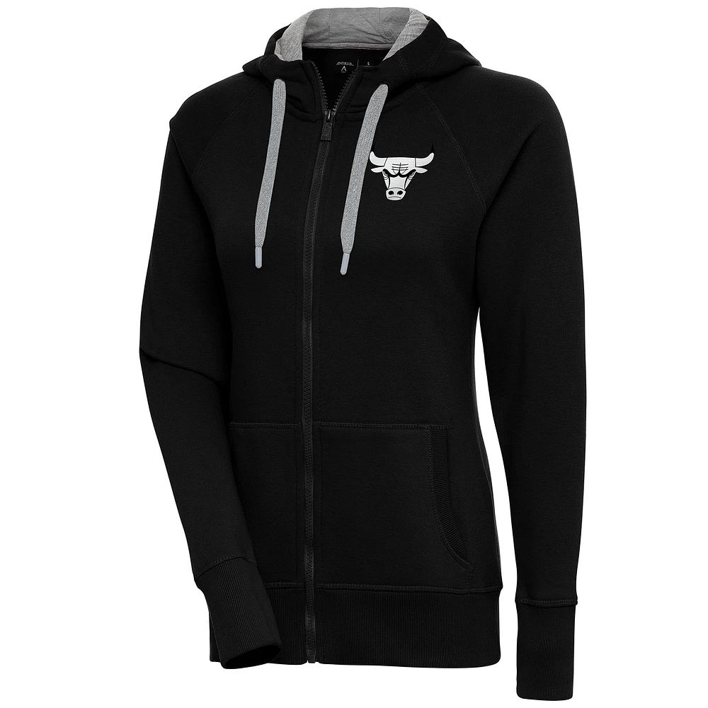 Women's Antigua Black Chicago Bulls Brushed Metallic Victory Full-Zip Hoodie