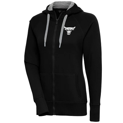 Women's Antigua  Black Chicago Bulls Brushed Metallic Victory Full-Zip Hoodie
