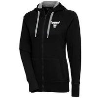 Women's Antigua  Black Chicago Bulls Brushed Metallic Victory Full-Zip Hoodie