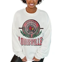 Women's Gameday Couture  White Louisville Cardinals Hot Shot Fleece Pullover Sweatshirt
