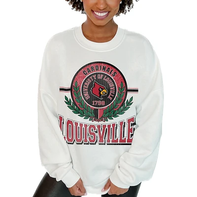 Women's Gameday Couture  White Louisville Cardinals Hot Shot Fleece Pullover Sweatshirt