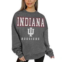 Women's Gameday Couture  Heather Charcoal Indiana Hoosiers Distressed Fleece Pullover Sweatshirt
