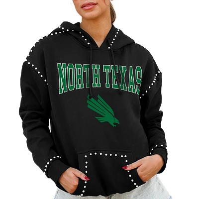 Women's Gameday Couture  Black North Texas Mean Green Studded Pullover Hoodie