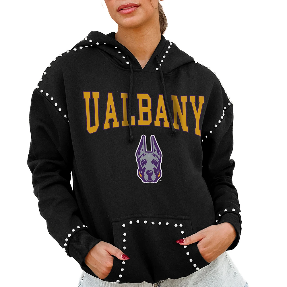 Women's Gameday Couture Black UAlbany Great Danes Studded Pullover Hoodie