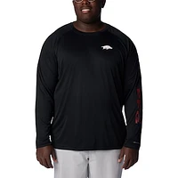 Men's Columbia Black Arkansas Razorbacks Big & Tall PFG Terminal Tackle Omni-Shade Raglan Long Sleeve T-Shirt