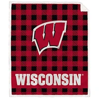Wisconsin Badgers 50" x 60" Buffalo Check Royal Plush Sherpa Blanket