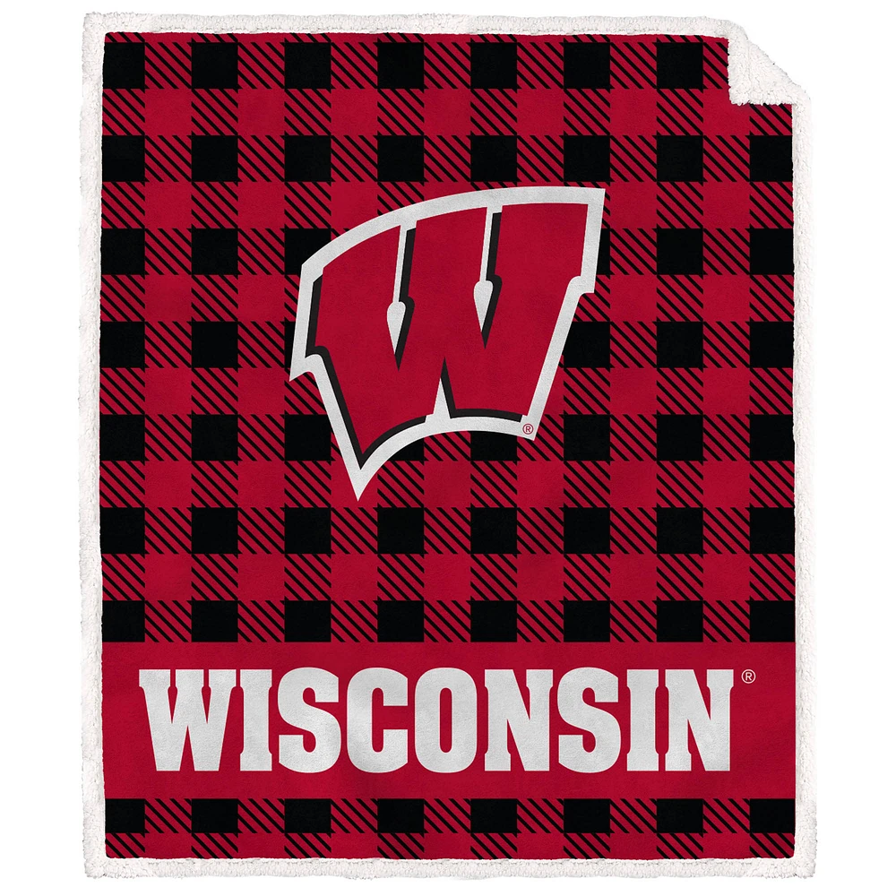 Wisconsin Badgers 50" x 60" Buffalo Check Royal Plush Sherpa Blanket