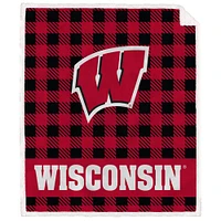 Wisconsin Badgers 50" x 60" Buffalo Check Royal Plush Sherpa Blanket