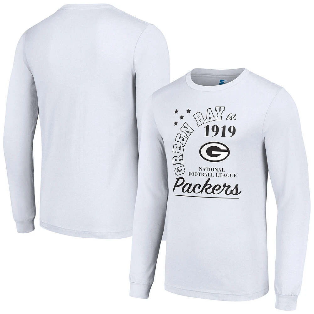 Men's Starter White Green Bay Packers Arch City Long Sleeve T-Shirt