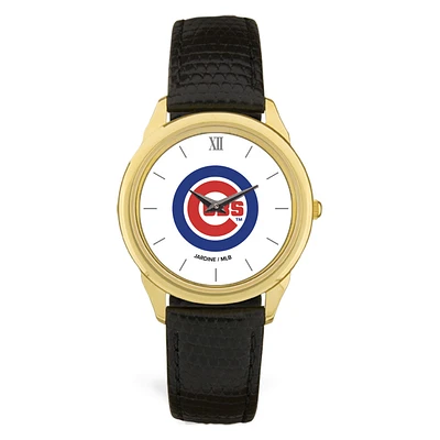 Men's  Black Chicago Cubs Leather Wristwatch