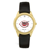 Men's  Black Cincinnati Reds Leather Wristwatch