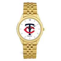 Men's  Gold Minnesota Twins White Dial Rolled Link Bracelet Wristwatch