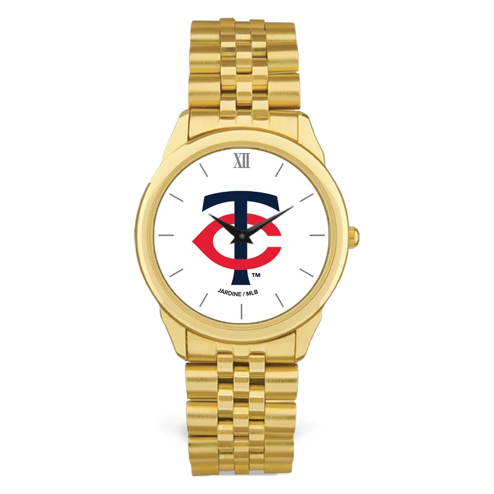 Men's Gold Minnesota Twins White Dial Rolled Link Bracelet Wristwatch