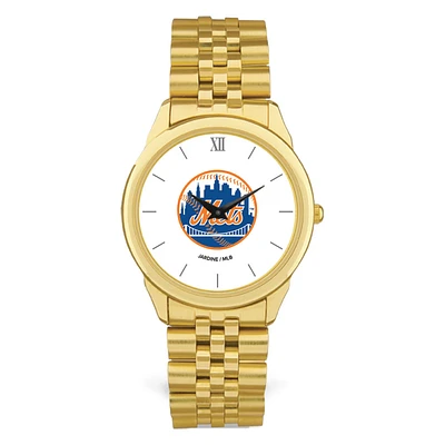 Men's  Gold New York Mets White Dial Rolled Link Bracelet Wristwatch