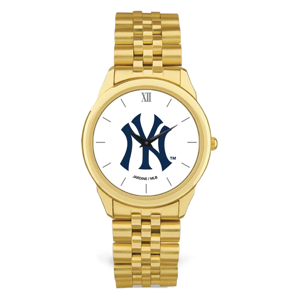Men's Gold New York Yankees White Dial Rolled Link Bracelet Wristwatch