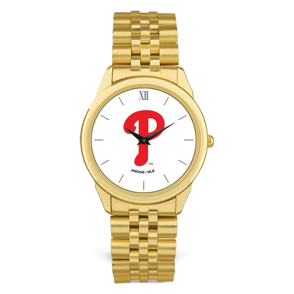 Men's Gold Philadelphia Phillies White Dial Rolled Link Bracelet Wristwatch