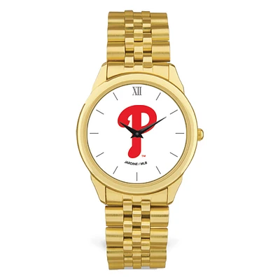 Men's  Gold Philadelphia Phillies White Dial Rolled Link Bracelet Wristwatch