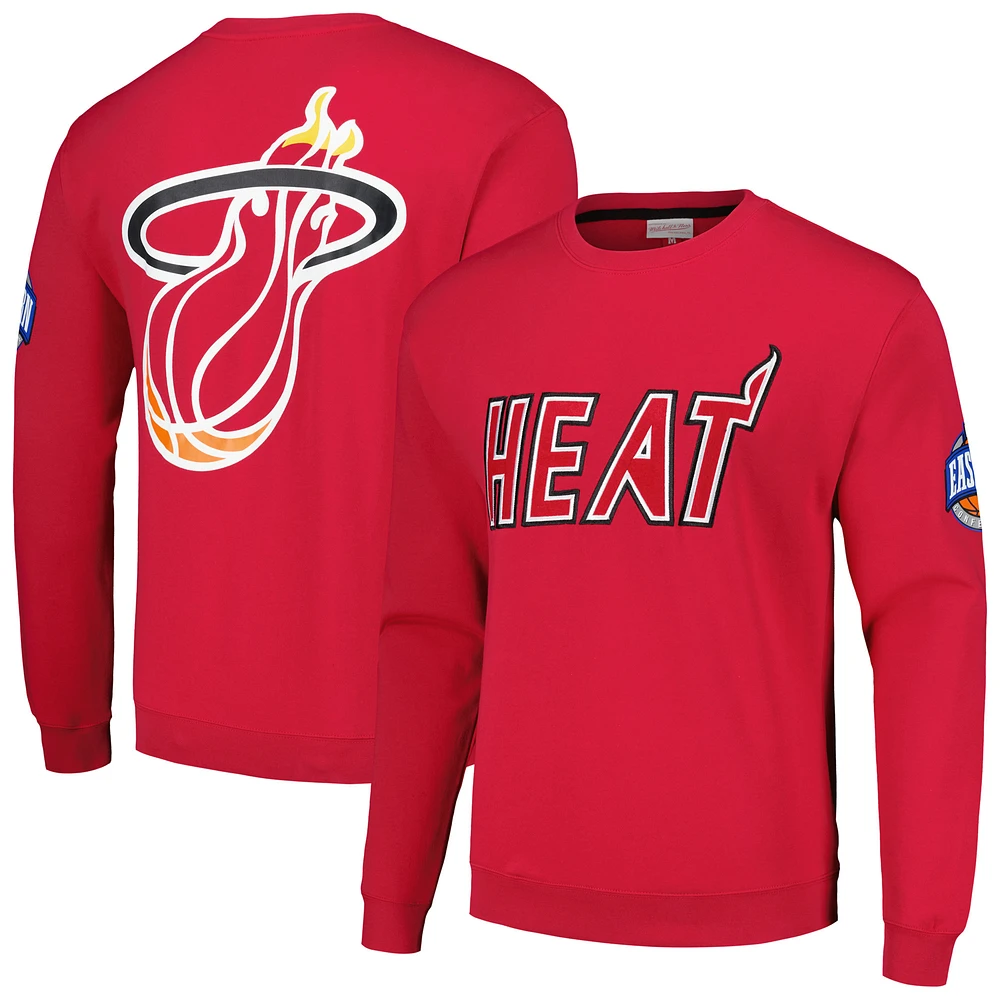 Men's Mitchell & Ness Red Miami Heat Hardwood Classics There and Back Pullover Sweatshirt