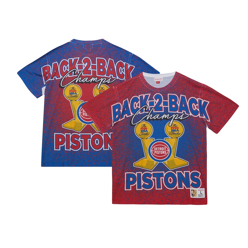 Men's Mitchell & Ness Red Detroit Pistons Hardwood Classics 1989-90 Back-to-Back NBA Champions Champ City T-Shirt