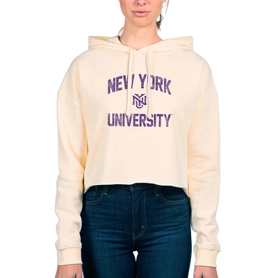 Women's Uscape Apparel Cream NYU Violets Fleece Cropped Pullover Hoodie