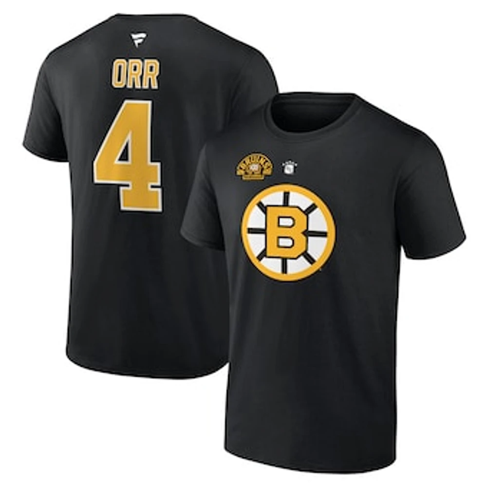 Men's Fanatics Bobby Orr Black Boston Bruins Centennial Authentic Stack Retired Player Name & Number T-Shirt