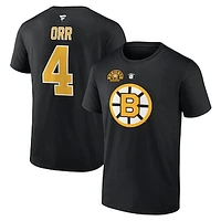 Men's Fanatics Bobby Orr Black Boston Bruins Centennial Authentic Stack Retired Player Name & Number T-Shirt