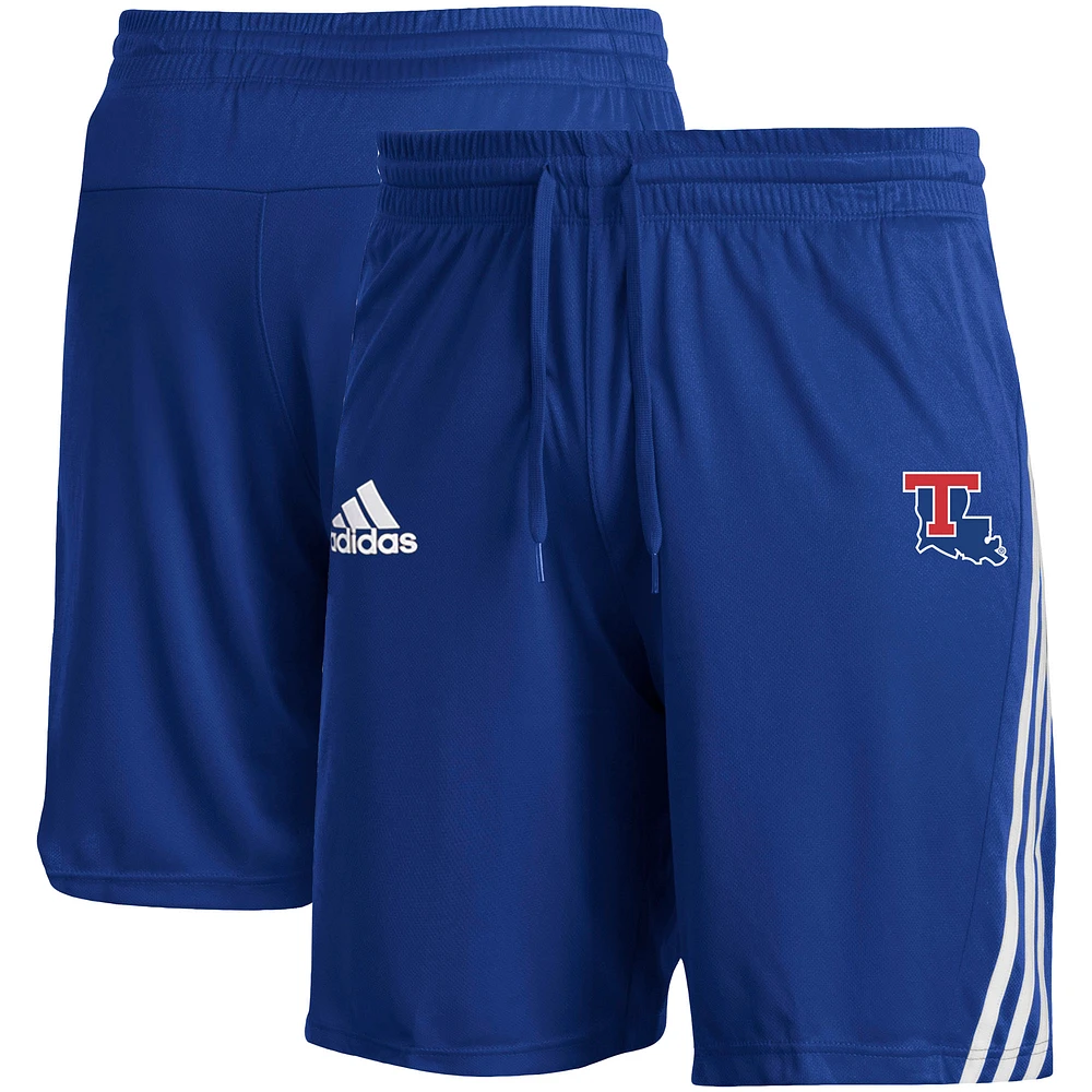 Men's adidas Royal Louisiana Tech Bulldogs Sideline Three-Stripe Knit Shorts